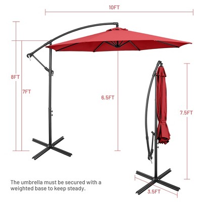 10-Foot Red Polyester Offset Patio Umbrella with Steel Frame