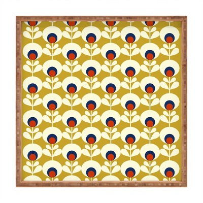 17" Wood Showmemars Geo Flowers Large Square Tray - society6