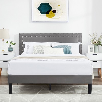VECELO Upholstered Bed with Adjustable Headboard, Bed Frame