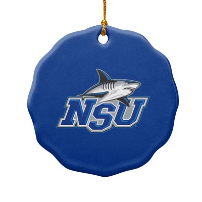 Nova Southeastern University Primary Logo Porcelain Scalloped Holiday Christmas Tree Ornament