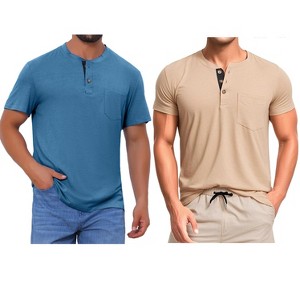 INSPIRE CHIC Men's Summer Short Sleeve Button Basic Henley T-Shirts 2 Packs - 1 of 4