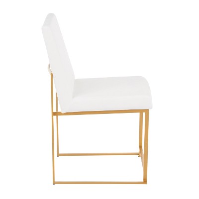 Set of 2 White Velvet and Gold Metal High Back Dining Chairs