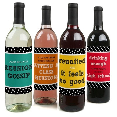 Big Dot of Happiness Class Reunion - Decorations for Women and Men - Wine Bottle Label Stickers - Set of 4