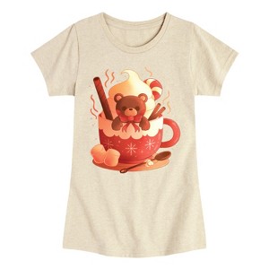 Girls' - Instant Message - Christmas Bear Cocoa Mug Fitted Short Sleeve Graphic T-Shirt - 1 of 4