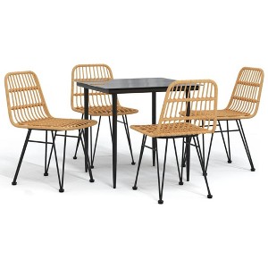 vidaXL Garden Dining Set Black Steel, polyethylene, tempered glass - Brown 31.5" Table Length 4 Items - 1 of 4
