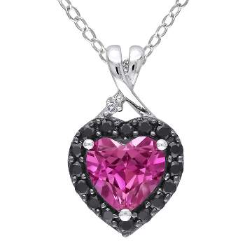 1 7/8 CT. T.W. Pink Sapphire and Black Spinal Rhodium with Diamond Heart Pendant in Sterling Silver - Pink