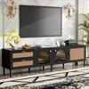 Clihome Rattan TV Stand, Rattan-inspired Media Console Table for TVs up to 80'', LED Light Entertainment Center, TV cabinet for Living Room - 3 of 4