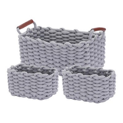 Unique Bargains Decorative Cotton Rope Handcrafted Portable Storage Basket 3 Pcs