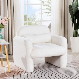 CAVINAS Teddy Fabric Accent Chair with Pillow and Armrests, Cozy Single Sofa Chair for Living Room, Bedroom, Study - 1 of 4