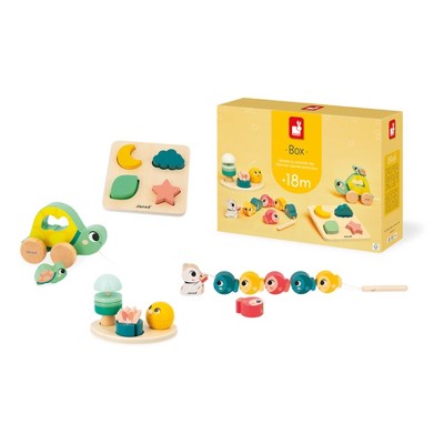 JaJanod® Toy Box 4 Wooden Baby Toys for 18-24 Months - Pull-Along Turtle, Puzzle, Beads, & Music Toynod® Toy Box - 4 Toys - 18 Months