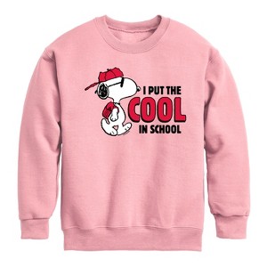 Boys' - Peanuts - Snoopy I Put the Cool in School Graphic Long Sleeve Fleece Sweatshirt - 1 of 3