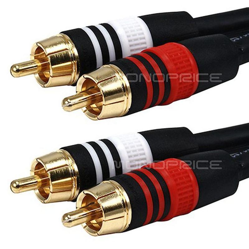Monoprice Premium Two-Channel Audio Cable - 12 Feet - Black | 2 RCA Plug to 2 RCA Plug 22AWG, Male to Male, 2 of 3