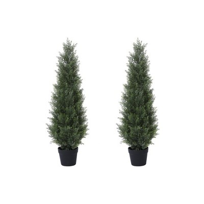 DR.Planzen Artificial Cedar Tree Artificial Cedar Topiary Trees with a pretty light strip  perfect for Christmas Home Decor set of 2 pack.