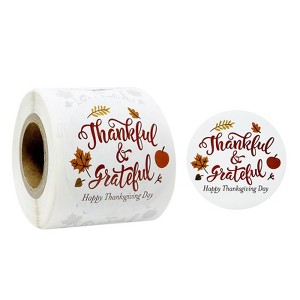 Wrapables 2 Inch Thankful and Grateful Thanksgiving Autumn Thank You Sticker Roll, Sealing Labels for Cards, Bags, Gift Boxes, Party Favors (250pcs) - 1 of 4