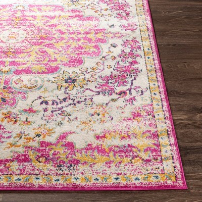 Achlum Bright Pink and Beige Synthetic Fur 5'3" x 7'1" Area Rug