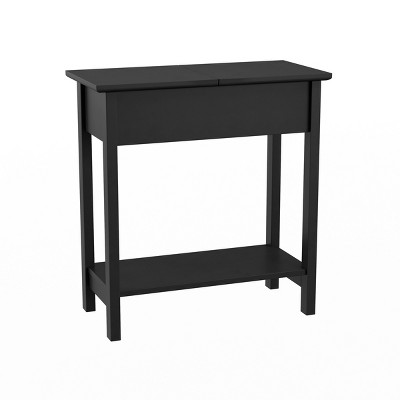 Slim Rectangular Wood and Metal End Table with Storage