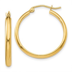 Black Bow Jewelry 2.75mm x 25mm Polished 14k Yellow Gold Domed Round Hoop Earrings - 1 of 4