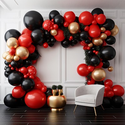 PartyWoo Balloons Red Black Chrome Gold 18 12 10 5 Inch 140 pcs