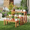 Tangkula Wooden Plant Stand Set of 3 w/ Teak Oil Finish Slatted Top for Patio Garden - 2 of 4