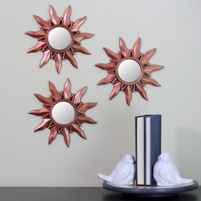 Set of 3 Copper Sunburst Round Mini Mirrors