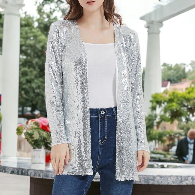 Anna-Kaci Women's Sequin Jacket Open Front Coat Blazer Party Cocktail Outerwear Cardigan, 2 of 7