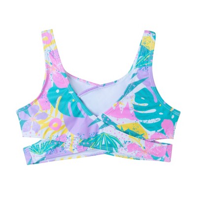 Kids' Tropical Floral High Waisted Two-Piece Bikini in White