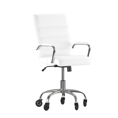 Set of 2 Office Chair Ribbed Mid Back With Wheels And Arms Chrome