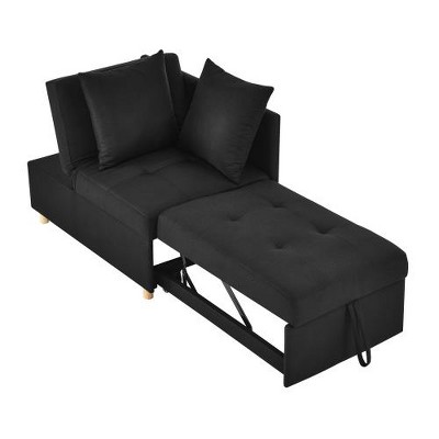 SYFERLORY Convertible Sleeper Sofa Chair Adjustable Backrest Recliner with Pullout Sofa Bed with Wheels, Black