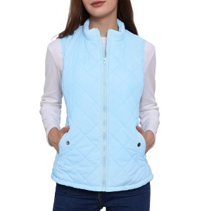 Allegra K Women's Stand Collar Lightweight Gilet Quilted Zip Vest - 1 of 4