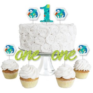 Big Dot of Happiness 1st Birthday Roar Dinosaur - Dessert Cupcake Toppers - ONEasaurus Dino First Birthday Party Clear Treat Picks - Set of 24 - 1 of 4