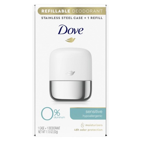 Dove Beauty 0% Aluminum Sensitive Skin Refillable Deodorant Stainless Steel Case + 1 Refill - 1.13oz - image 1 of 4