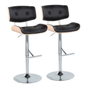 Contemporary Adjustable Swivel Barstool with Metal Base, Wood and Upholstered Seat - Set of 2 - 1 of 4