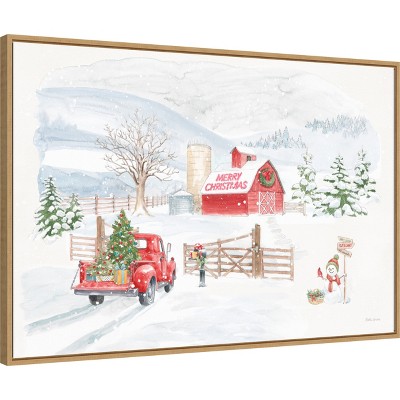 Large Red and White Christmas Snowman Canvas Framed Wall Art