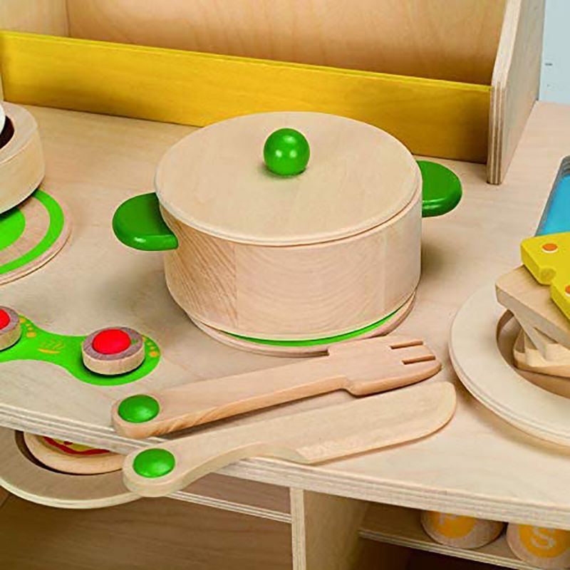 Hape My Creative Cookery Club Kid's Wooden Kitchen Chef Role Play Playset with Cooking Accessories, Utensils, and Food Kit, for Ages 3 Years and Up, 5 of 9