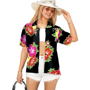 LA LEELA Button Down Shirt Summer Beach Party Blouse Shirt Collared Colorful Tops Blouses Button Up Short Sleeve Hawaiian Shirts - 1 of 4