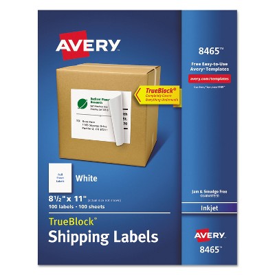 Avery Full-Sheet Labels with TrueBlock Technology Inkjet 8 1/2 x 11 White 100/Box 8465