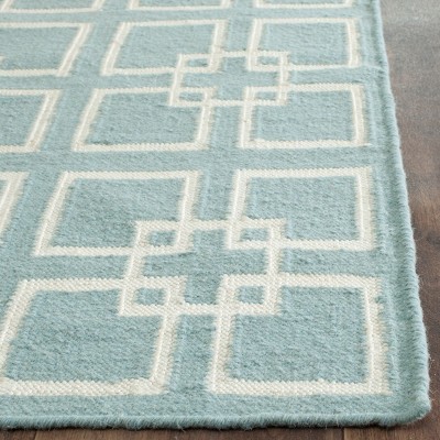 Geyser Blue Geometric Square Dance Wool & Silk 6'x9' Area Rug