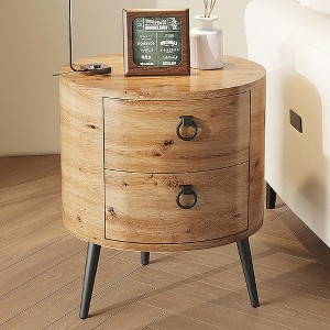 Jojoka Round Side Table With Drawers, Modern Bedside Table With Storage, Circular Wooden Side Table with Metal Legs for Living Room, Bedroom - 1 of 4