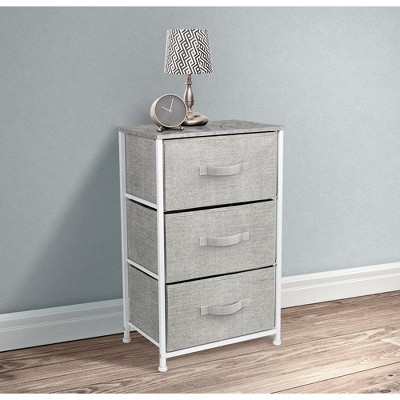 Sorbus 3-Drawer Steel Frame Nightstand with Wood Top - Gray
