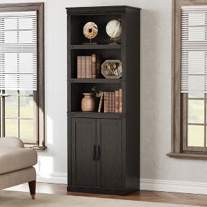 Bookshelves and Grey Bookcases with Doors, The Floor-Standing Bookcase Features Five Spacious Shelves for Display and Storage - 1 of 4