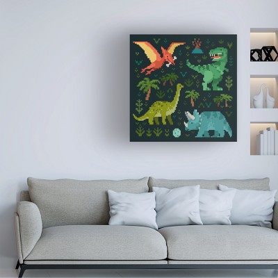 Pixel Dinosaur Entertainment Canvas Art in Dark Green and Red