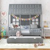 Infans Twin Size House Bed with Trundle Fence Decor Wooden Windows Tall Roof Gray - 3 of 4