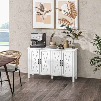 White Farmhouse Wood Sideboard Buffet Cabinet with Barn Doors