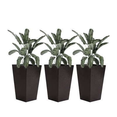 VisioGear 3PCS 24" Tall Large Taper Planters with Drainage Holes and Plug, Flower Pots for Patio, Brown, 14.25"*14.25"*24"