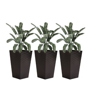 VisioGear 3PCS 24" Tall Large Taper Planters with Drainage Holes and Plug, Flower Pots for Patio, Brown, 14.25"*14.25"*24" - 1 of 4