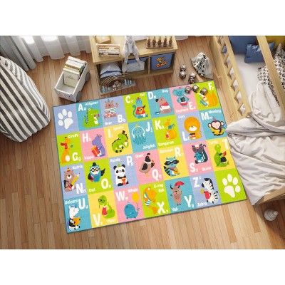Colorful ABC Alphabet Animal Educational Kids Rug, 3' 3" x 4' 11"