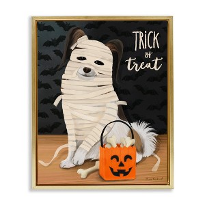 Stupell Industries Dog Wearing Mummy Costume Trick or Treat Halloween  Floating Frame Canvas Art - 1 of 4