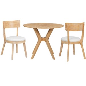 Gulches 3-Piece Dining Set, 39.4" Round Oak Veneer Table & 2 Padded Chairs, Mid-Century Modern Rubberwood Set for Small Space Apartment - 1 of 4