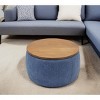 HomeRoots 26" Blue and Brown Fabric And Wood Reversible Tray Top Round Storage Ottoman - 2 of 4