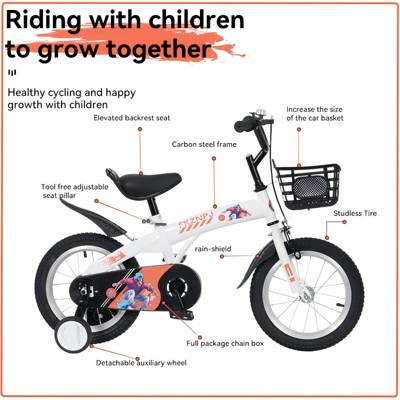 Vynxaria 16 inch sporty kids bike with training wheels and stand Adjustable saddle Suitable for boys and girls ，tall Height 41-53 inches